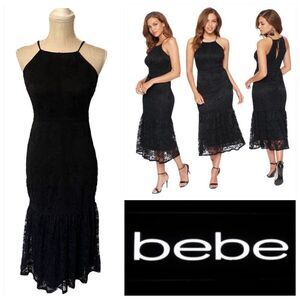Bebe Black Lace Halter Midi Dress